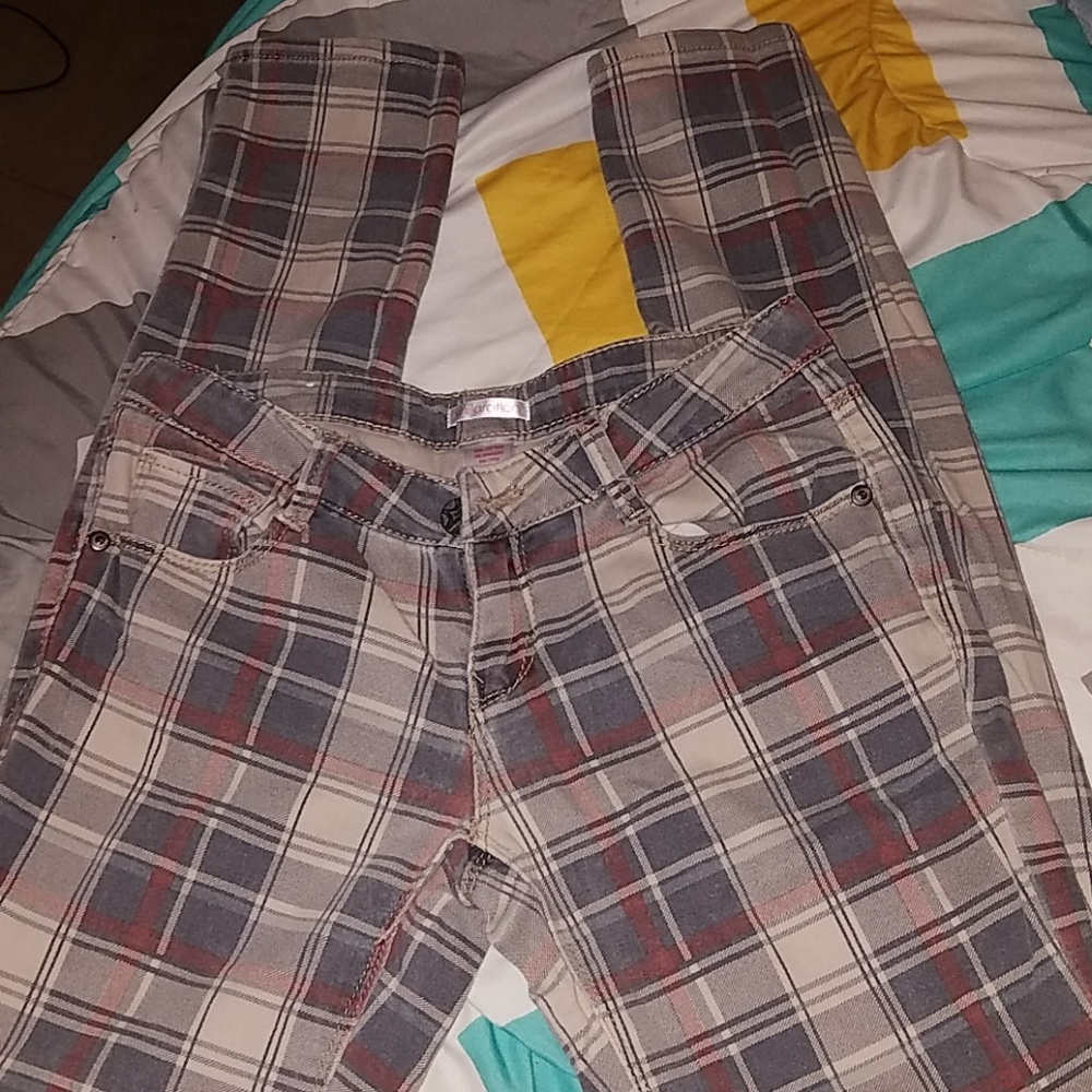 Xhiliration plaid soft jeans size 1
